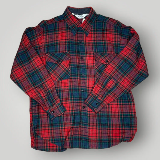 Vintage Woolrich Men's Button Front Shirt Red Green XL Plaid Wool - MST GoodsWoolrich