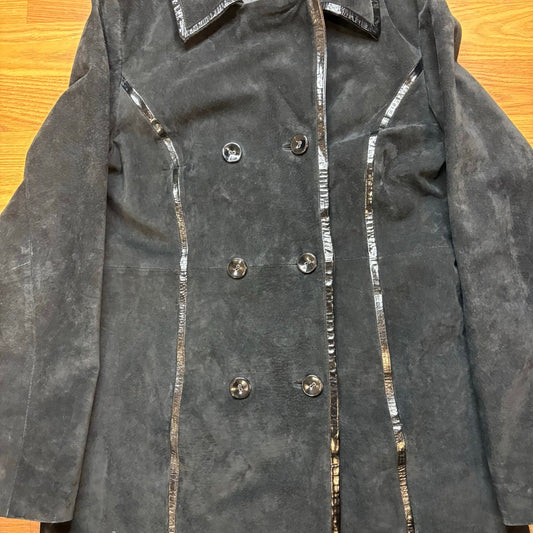 Vintage Y2k In Suede Leather Suede Patent Leather Peacoat Womens Small Black - MST GoodsVintage
