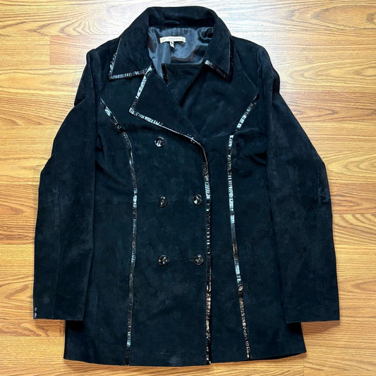Vintage Y2k In Suede Leather Suede Patent Leather Peacoat Womens Small Black - MST GoodsVintage