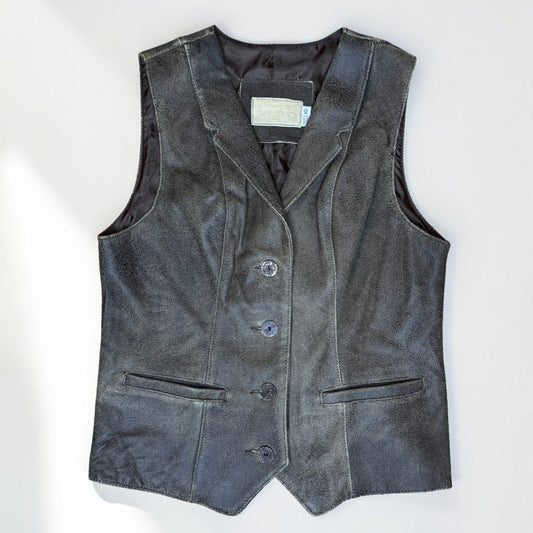 Vintage Y2k Mavericks Leather Vest Distressed Brown Women's Small - MST GoodsMavericks