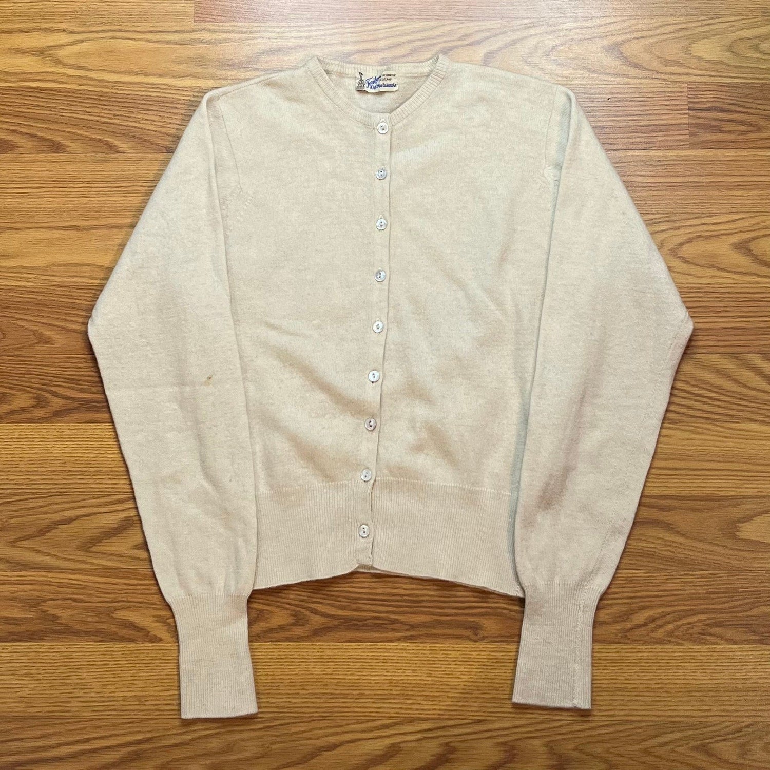 Vtg 1960s 100% Pure Cashmere Cardigan Sweater Teribus Scotland Womens S Cream - MST GoodsTeribus