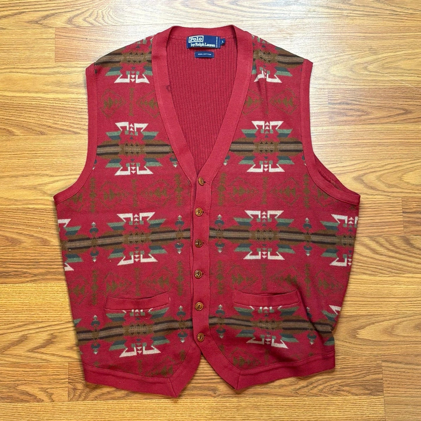 Vtg 1990s Polo Ralph Lauren Southwestern Sweater Vest Mens Large Cotton Knit - MST GoodsPolo Ralph Lauren
