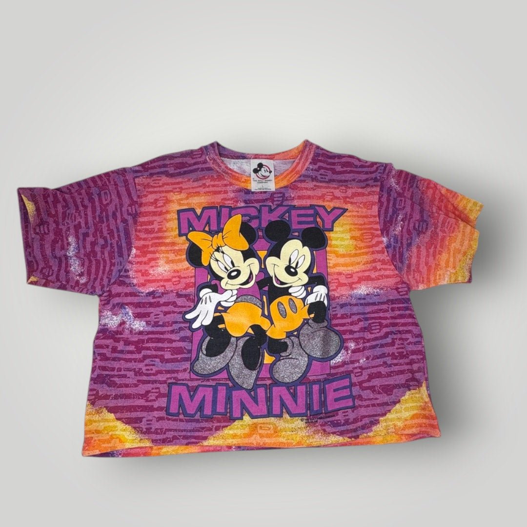 Vtg 80s/90s Walt Disney Company Mickey Mouse Minnie T-shirt Tie Dye Boxy Cropped - MST GoodsThe Walt Disney Company