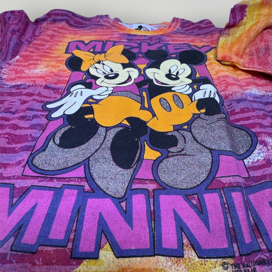Vtg 80s/90s Walt Disney Company Mickey Mouse Minnie T-shirt Tie Dye Boxy Cropped - MST GoodsThe Walt Disney Company
