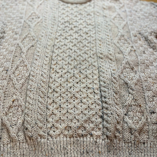 Vtg Aran Crafts Ireland Wool Fisherman Sweater Oatmeal Heather Speckle Men Lg - MST GoodsAran Crafts
