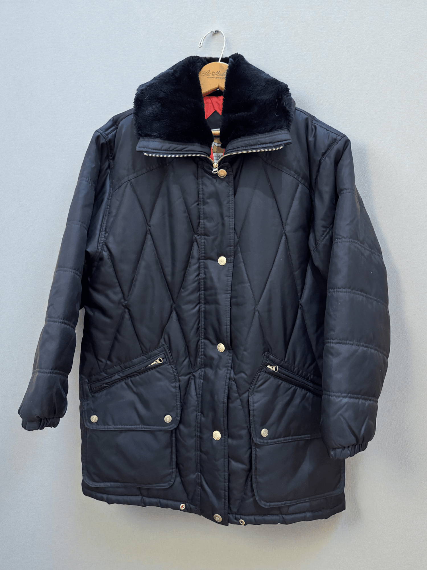 Vtg Gallery Y2k Velvet Coat Black Fur Collar Cuffed Lined Quilted Small - MST GoodsVintage