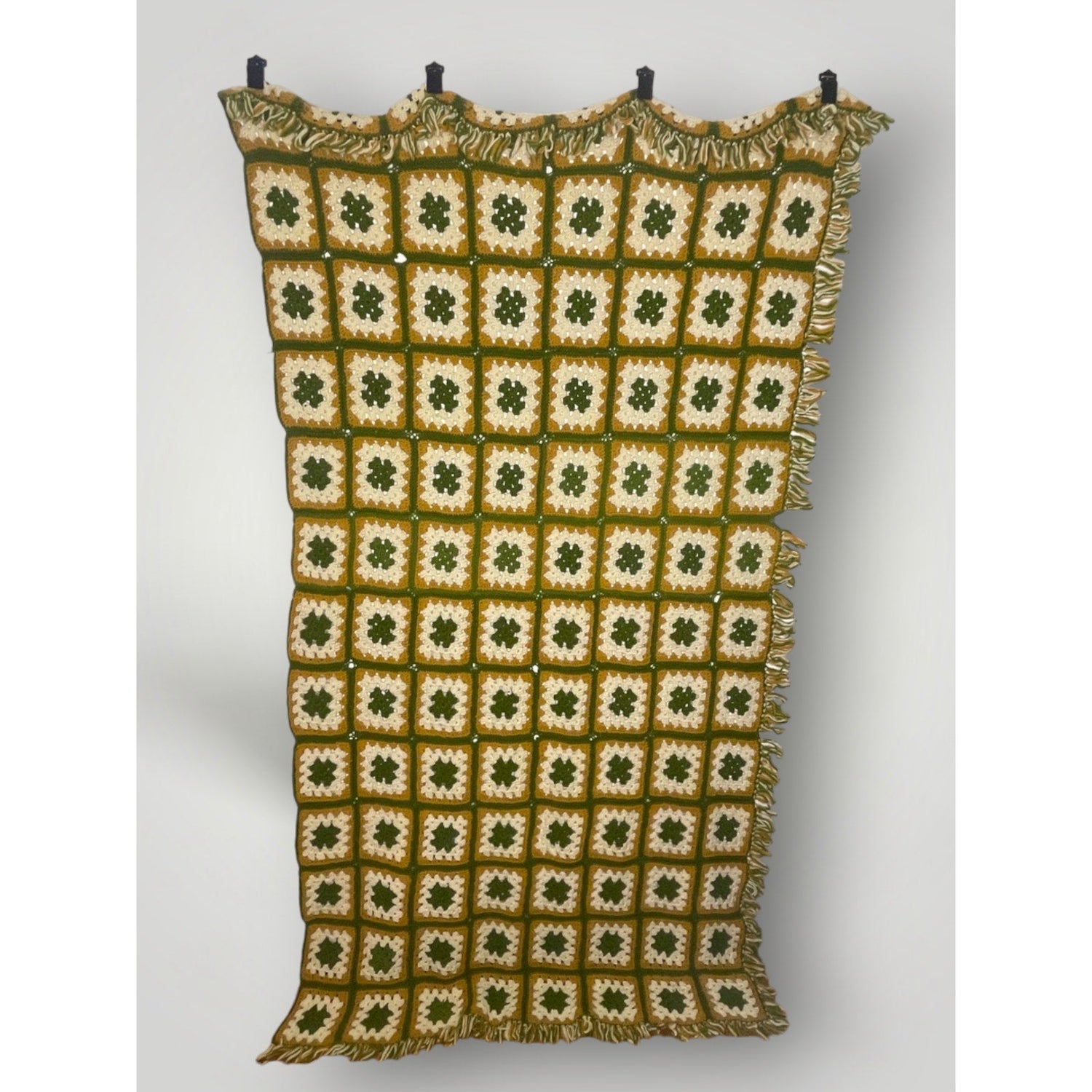 Vtg Granny Square Afghan Brown Green Multicolor 50x82 Handmade Crocheted - MST GoodsHandmade