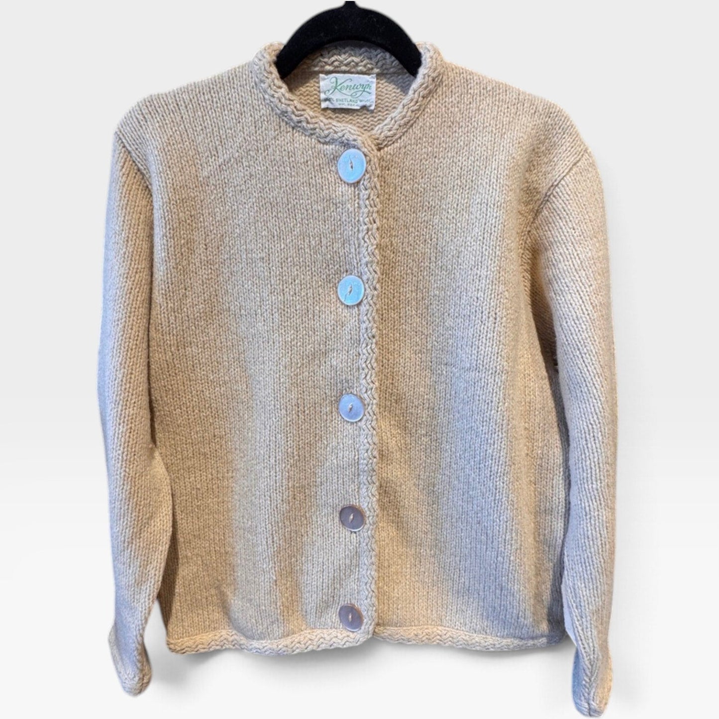 Vtg Kenwyn Cardigan Sweater Beige Chunky Buttons 100% Shetland Wool - MST GoodsVintage