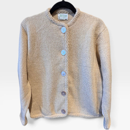 Vtg Kenwyn Cardigan Sweater Beige Chunky Buttons 100% Shetland Wool - MST GoodsVintage