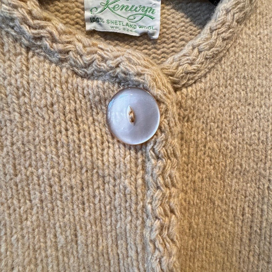 Vtg Kenwyn Cardigan Sweater Beige Chunky Buttons 100% Shetland Wool - MST GoodsVintage