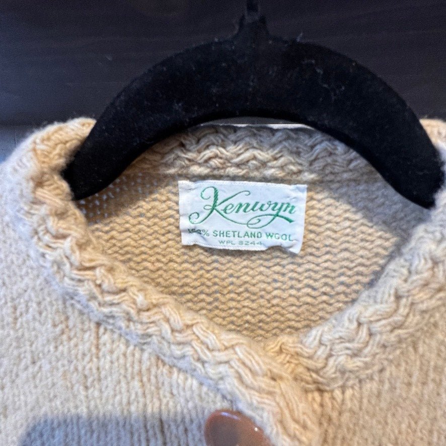 Vtg Kenwyn Cardigan Sweater Beige Chunky Buttons 100% Shetland Wool - MST GoodsVintage
