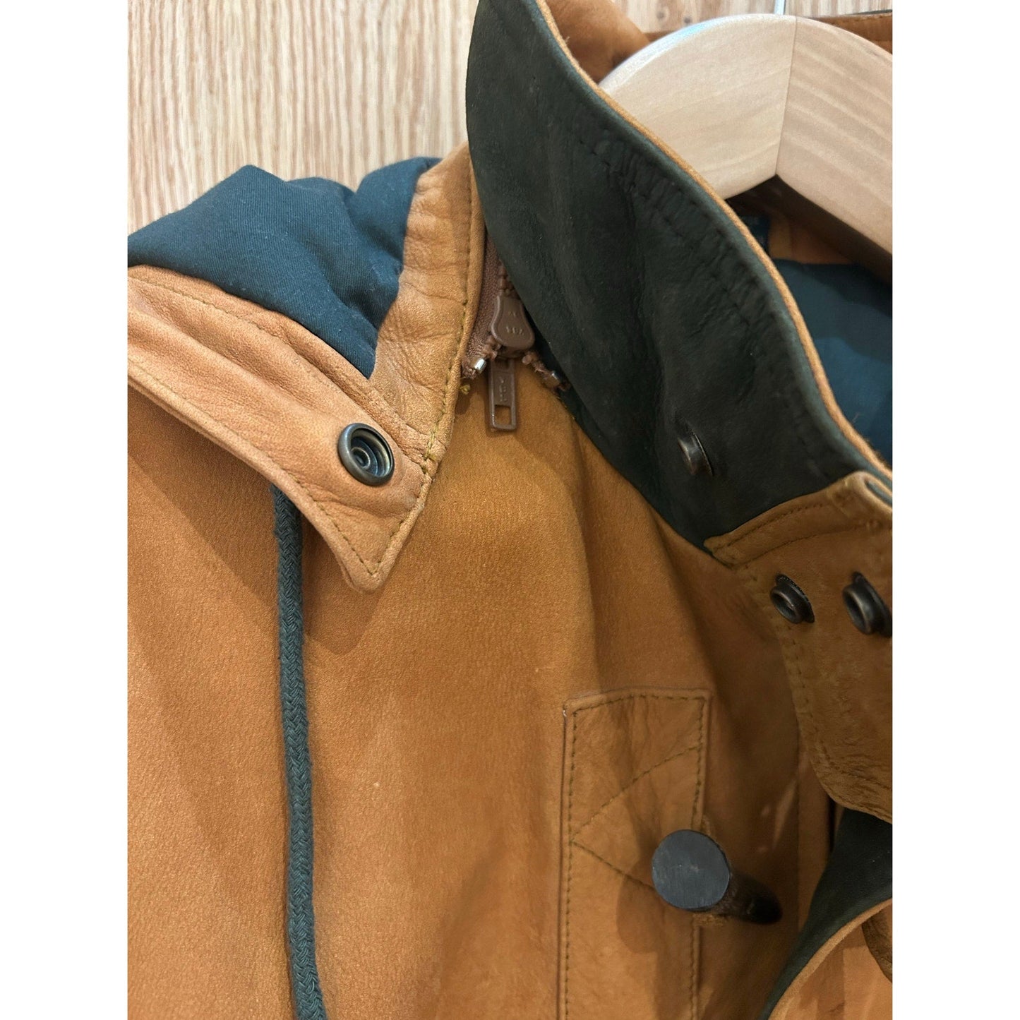 Vtg MARC Suede Leather Outdoor Parka Jacket Detachable Hood Tan Men's L - MST GoodsMarc New York