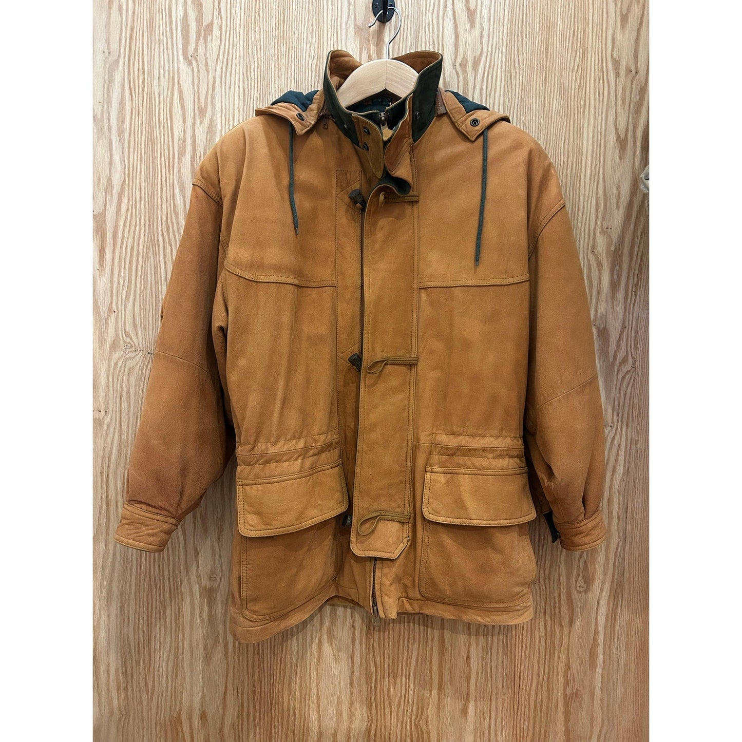 Vtg MARC Suede Leather Outdoor Parka Jacket Detachable Hood Tan Men's L - MST GoodsMarc New York