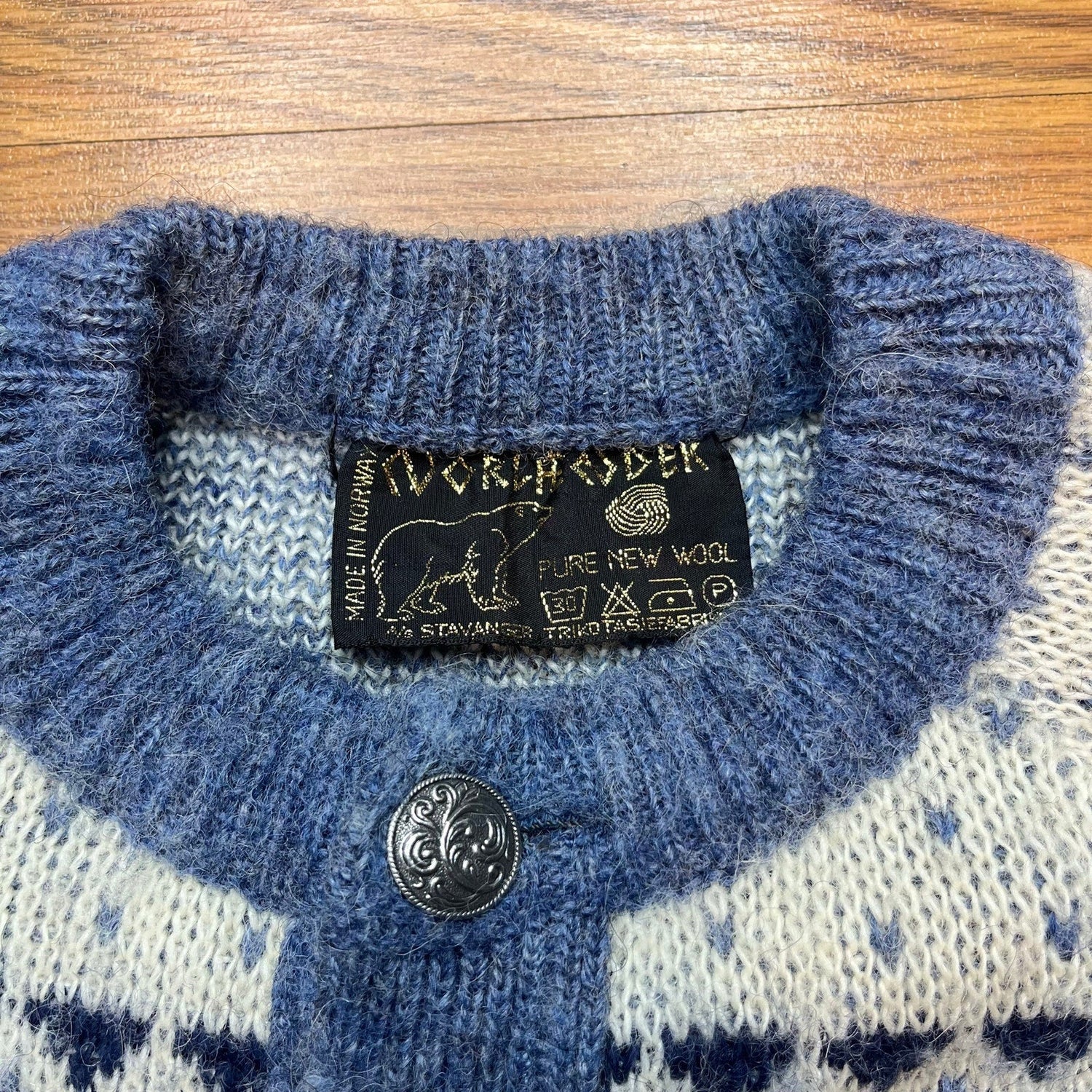 Vtg Norlaender Norway New Wool Nordic Fair Isle Snowflake Cardigan Sweater Mens M - MST GoodsNorlaender