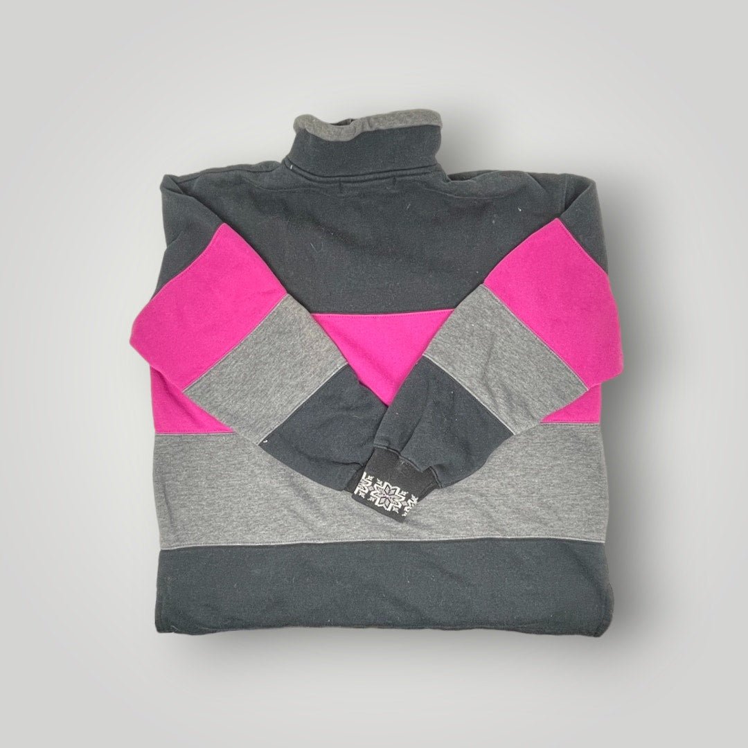 Vtg Pacer Petite Medium 1/4 zip Pullover Colorblock Snowflake Pink Black Gray - MST GoodsPacer