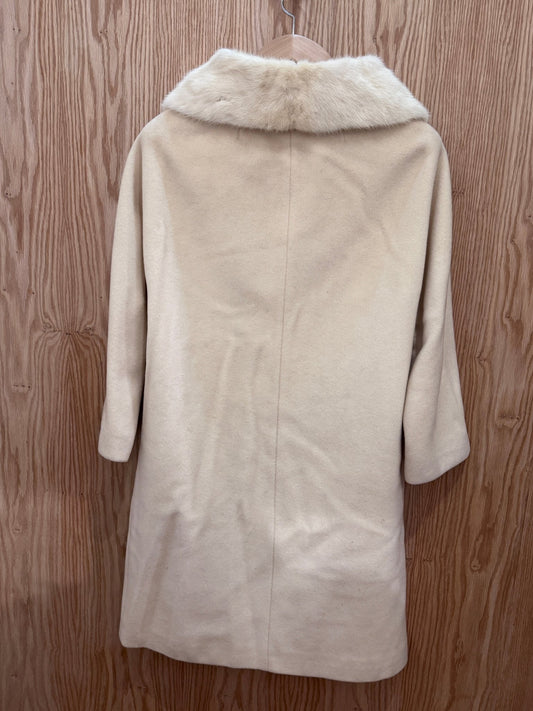 Vtg Wool Cream Mink Collar Coat - MST GoodsVintage