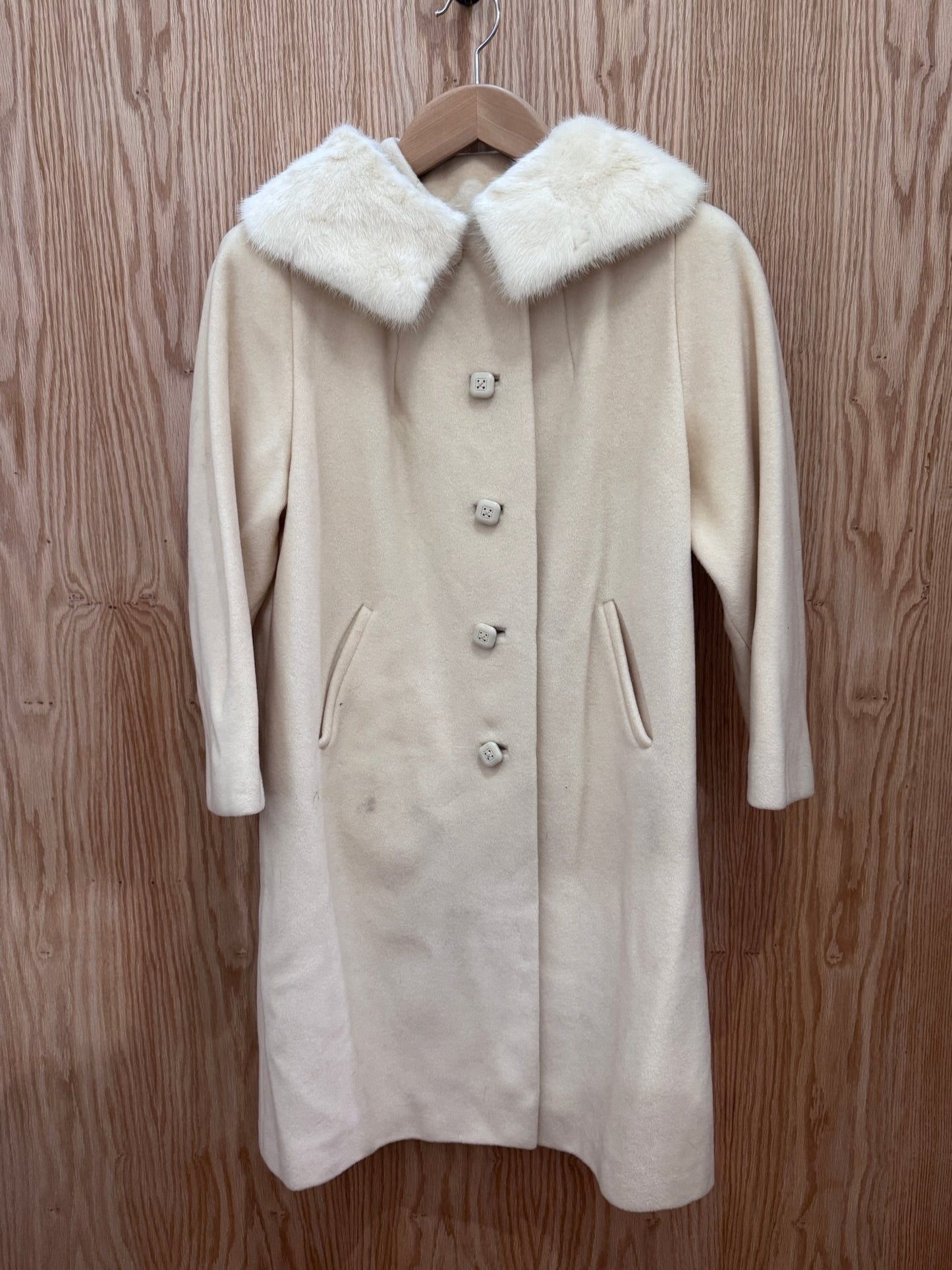 Vtg Wool Cream Mink Collar Coat - MST GoodsVintage