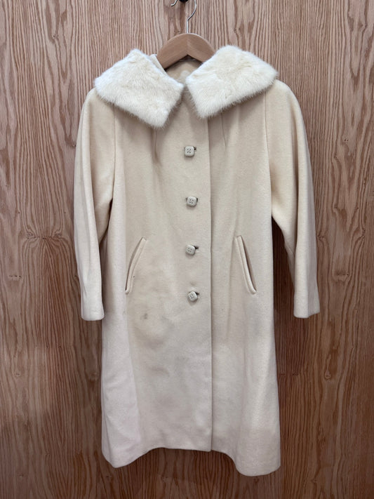 Vtg Wool Cream Mink Collar Coat - MST GoodsVintage
