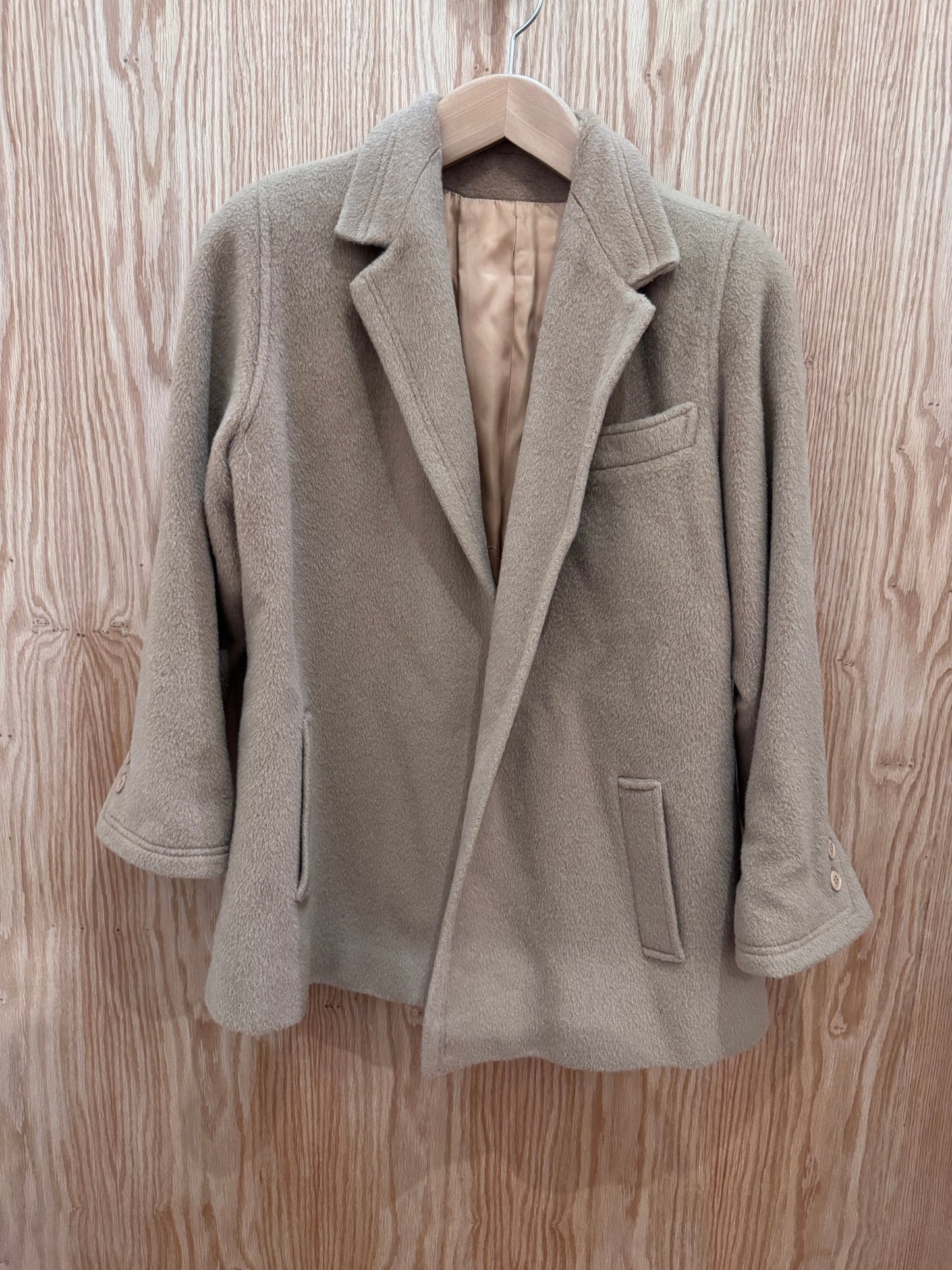 Vtg Wool Open Front Coat Camel - MST GoodsVintage