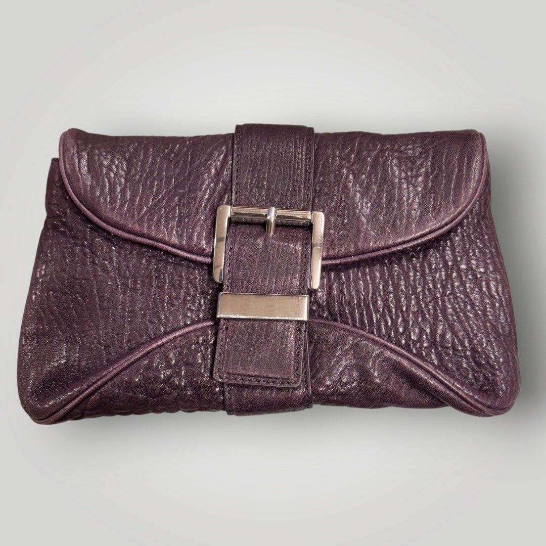 Vtg Y2k Michael Kors Heidi Clutch Genuine Leather Aubergine MSRP $178 Dust Bag - MST GoodsVintage