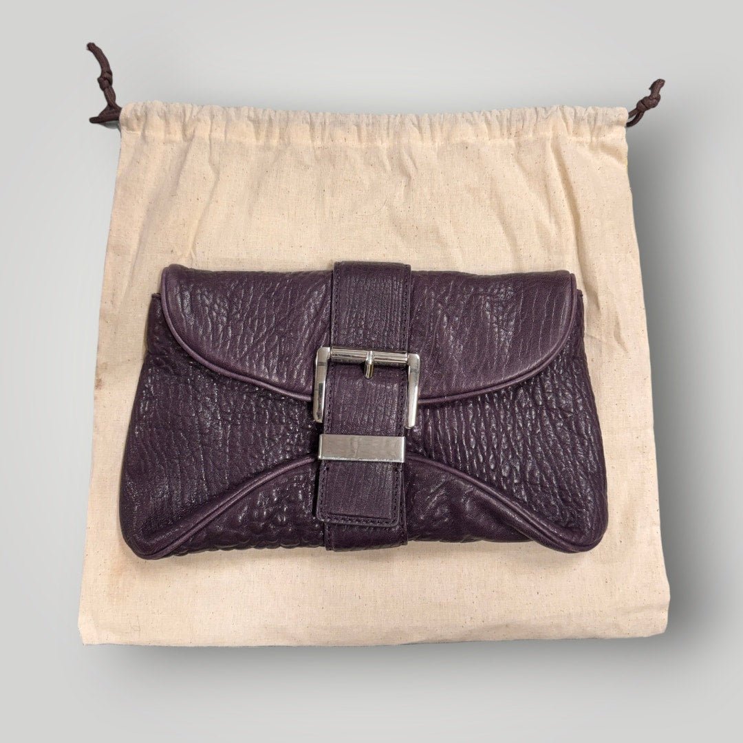 Vtg Y2k Michael Kors Heidi Clutch Genuine Leather Aubergine MSRP $178 Dust Bag - MST GoodsVintage