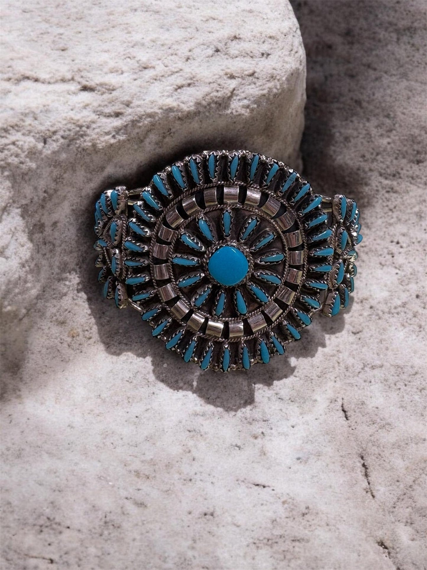 Vtg Zuni Sleeping Beauty Turquoise Sterling Cuff Bracelet Signed VJB - MST GoodsVintage