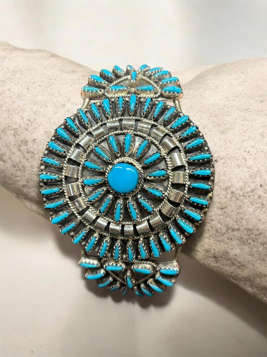 Vtg Zuni Sleeping Beauty Turquoise Sterling Cuff Bracelet Signed VJB - MST GoodsVintage