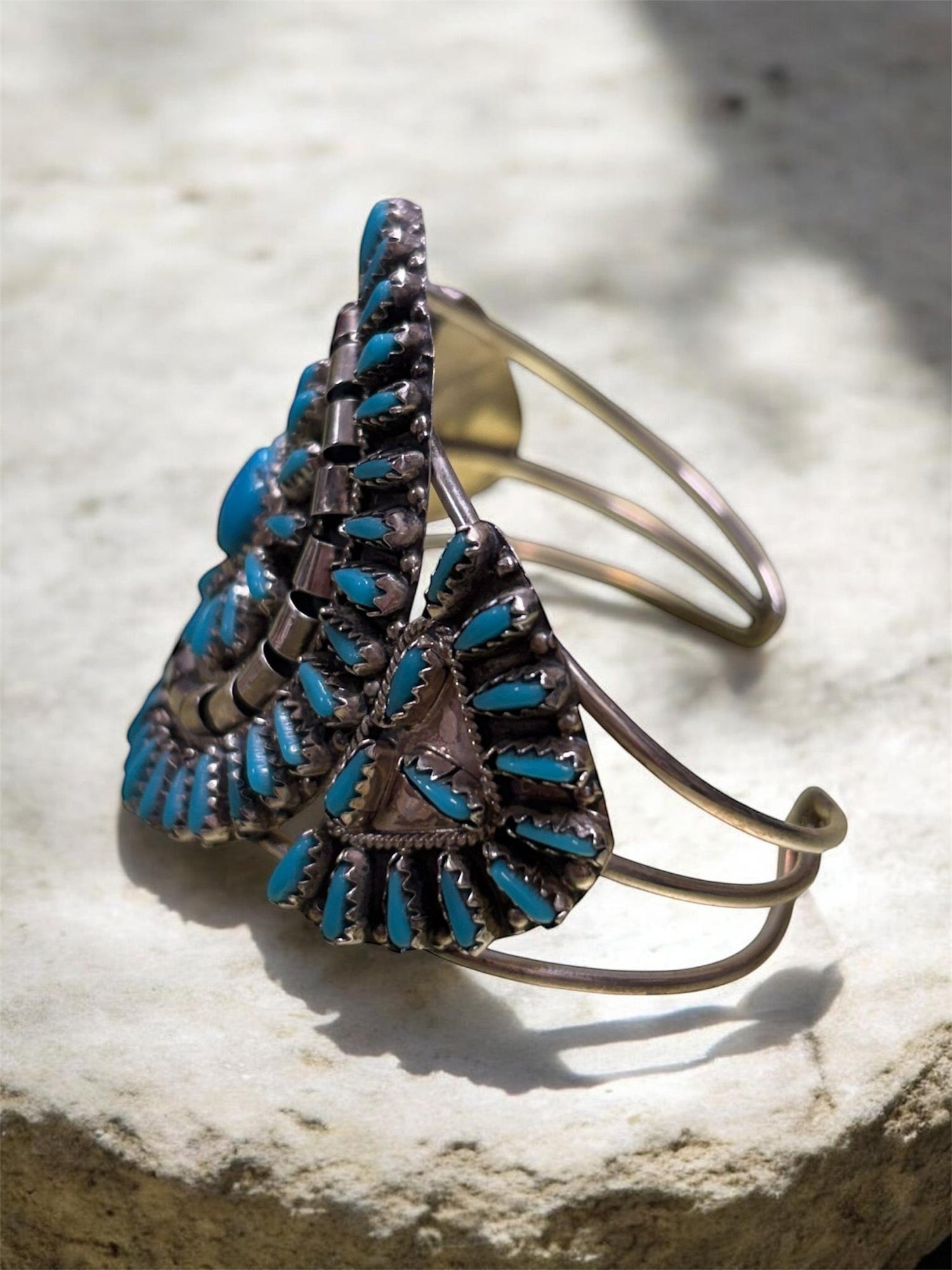 Vtg Zuni Sleeping Beauty Turquoise Sterling Cuff Bracelet Signed VJB - MST GoodsVintage