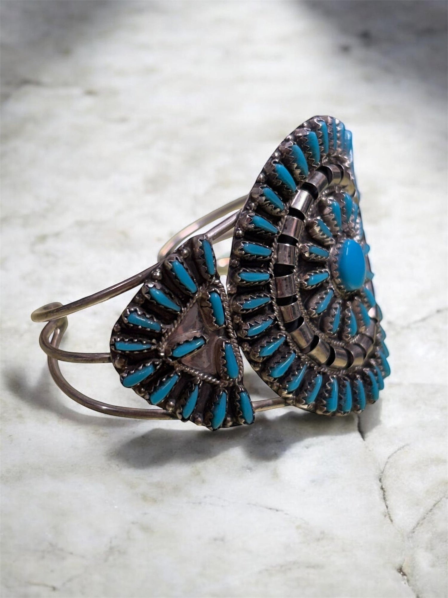 Vtg Zuni Sleeping Beauty Turquoise Sterling Cuff Bracelet Signed VJB - MST GoodsVintage