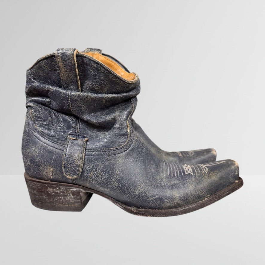 Western OG by Old Gringo Slouchy Cowboy Boots Short Gray Crackle Women's 8 Tab - MST GoodsVintage