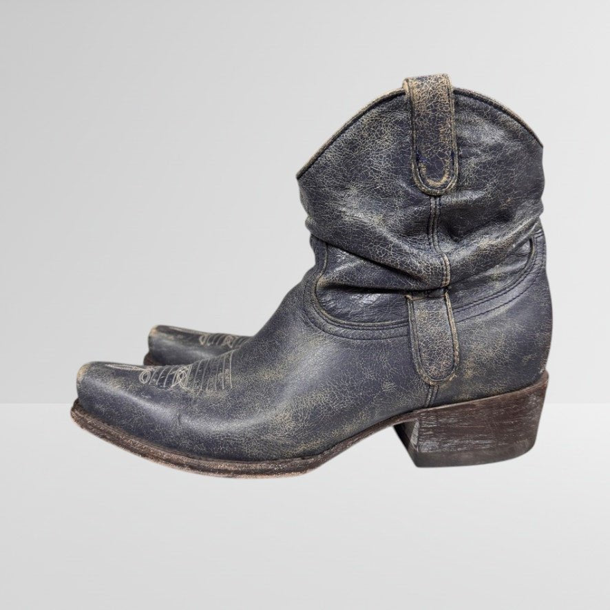 Western OG by Old Gringo Slouchy Cowboy Boots Short Gray Crackle Women's 8 Tab - MST GoodsVintage