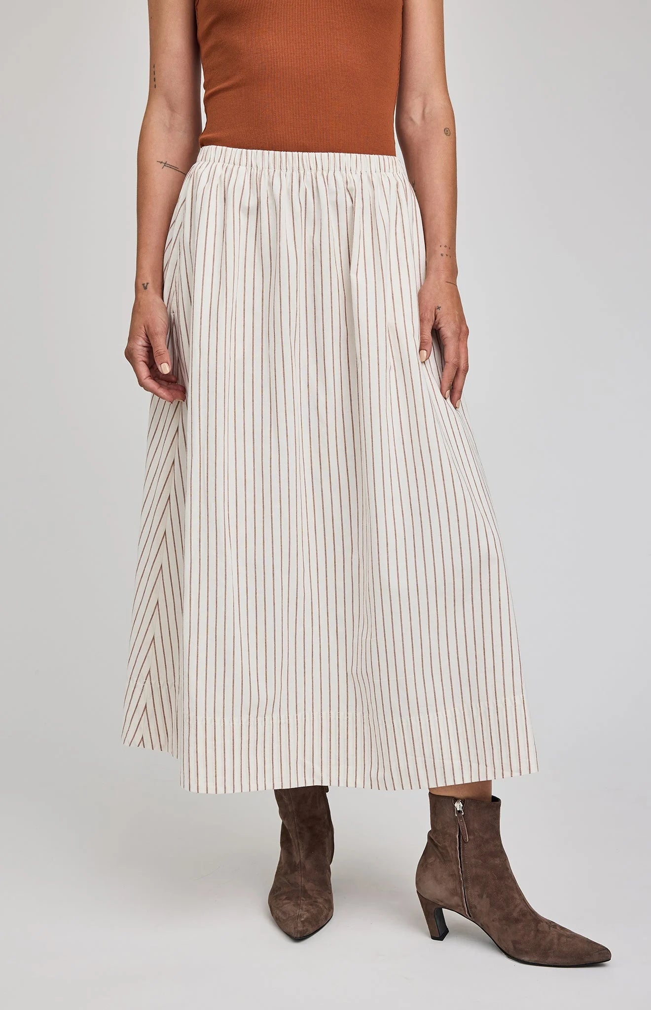 Wilhemina Midi Skirt Cream Stripe - MST GoodsGentle Fawn