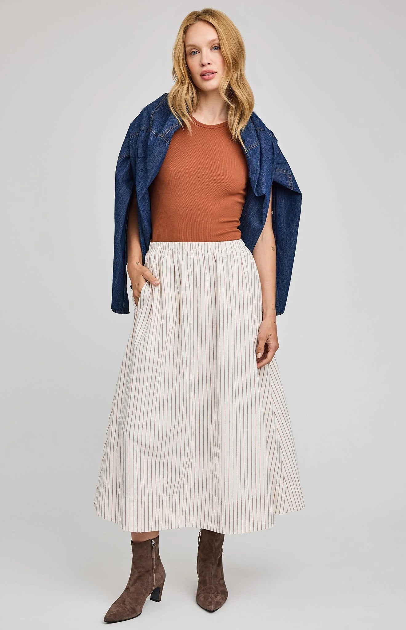 Wilhemina Midi Skirt Cream Stripe - MST GoodsGentle Fawn