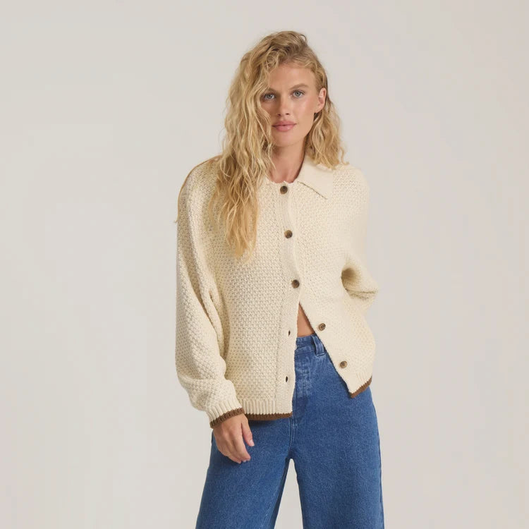 Open Roads Cardigan Long Sleeve Sweater in Bone