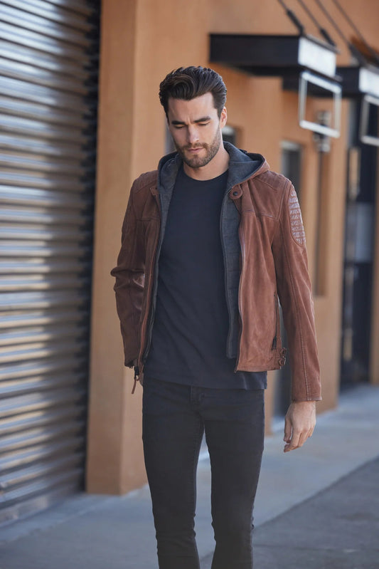 Xilo Cognac Lambskin Leather Jacket Regular Fit - MST GoodsMauritius