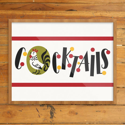 11'' x 14'' Cocktail Dots & Rooster Print