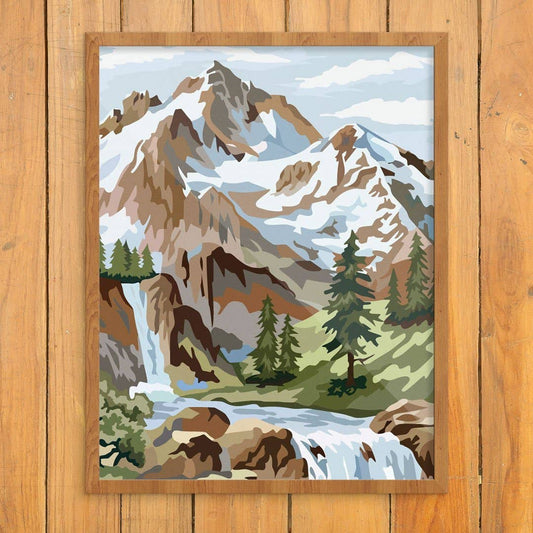 11'' x 14'' Paint By Number Snowy Mountain Scene Print