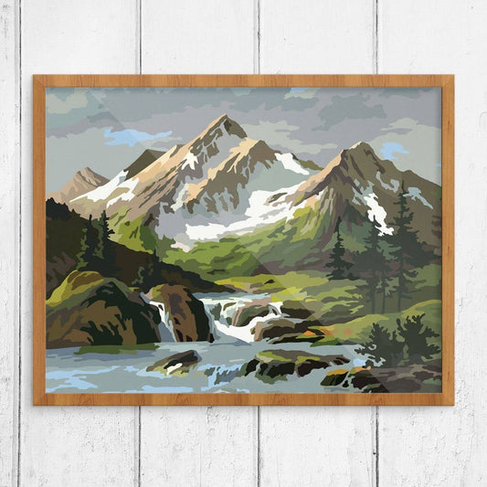 11'' x 14'' Paint By Number Snowy Mountain & Stream Print