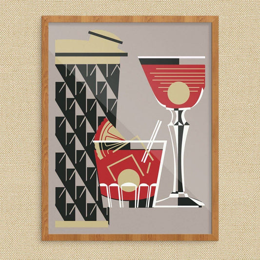 11'' x 14'' Rocks Glass, Martini and Cocktail Vintage Style Print