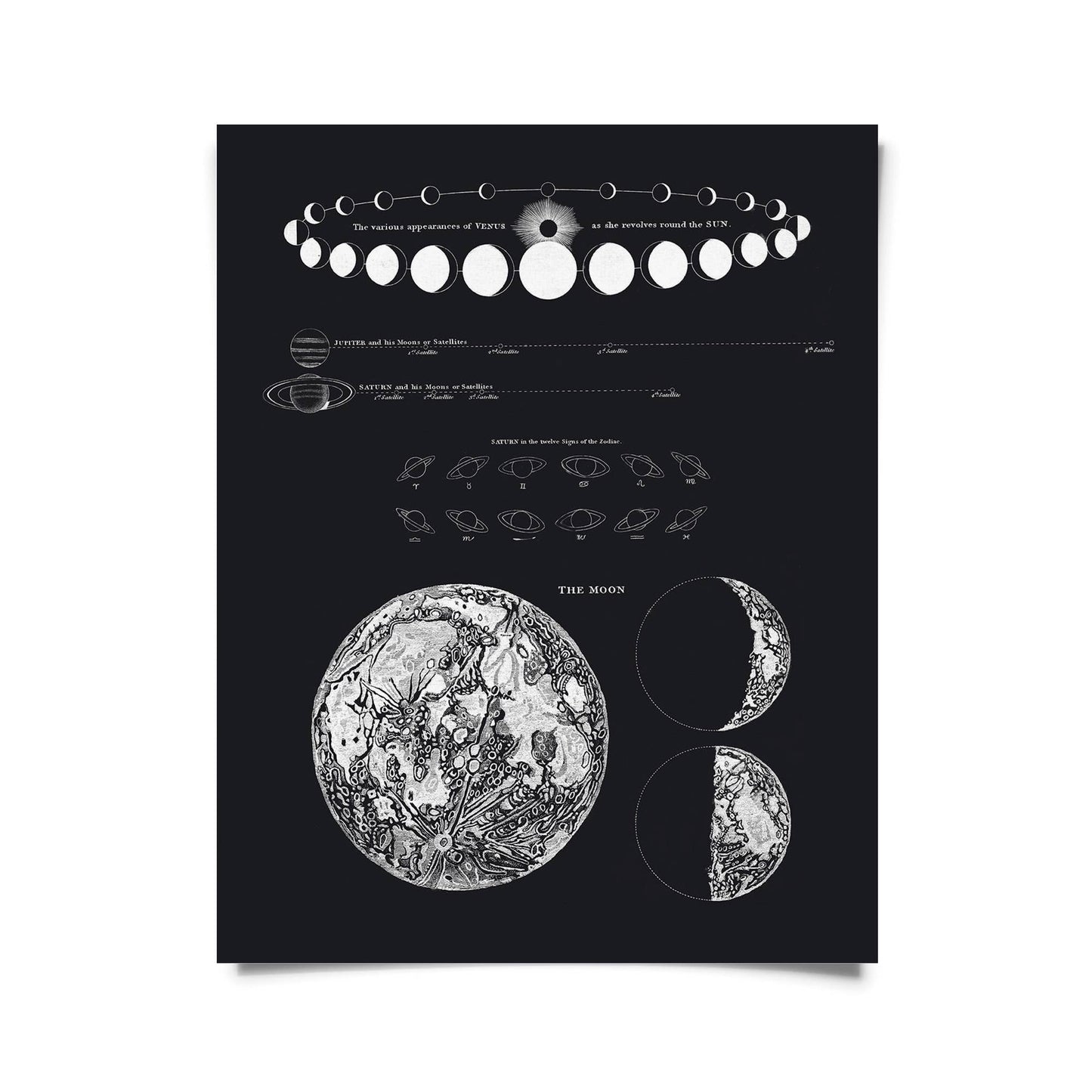 Vintage Astronomy Moon Map and Venus Print 8x10
