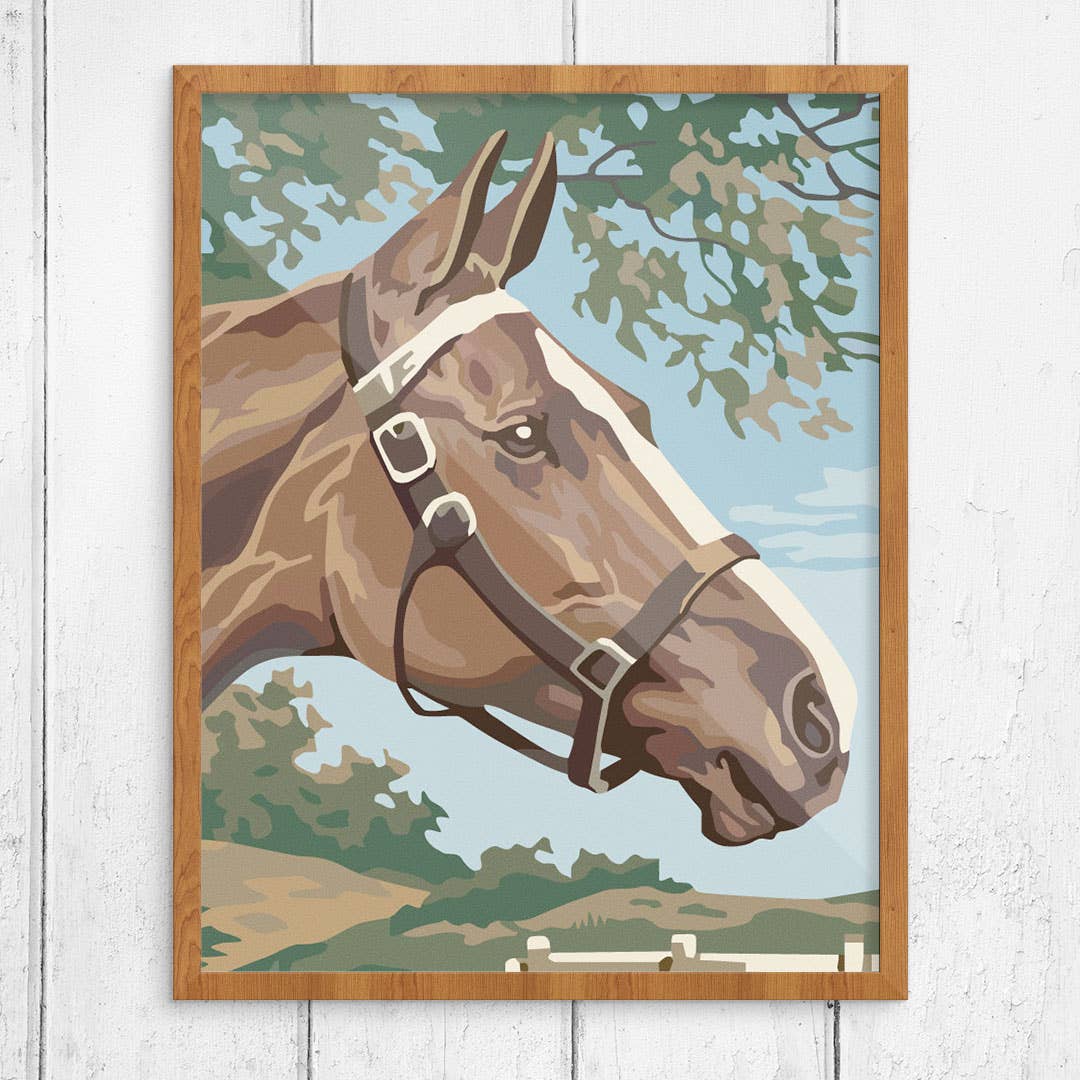 11" x 14" Paint By Number Style Horse & Field Finished Print