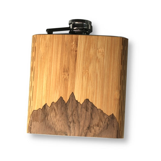 6 oz. Wooden Hip Flask | Sawtooth Mountains Bamboo Sky