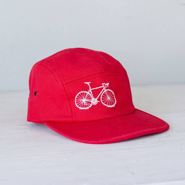 Bicycle 5 Panel embroidered cap, Red and White