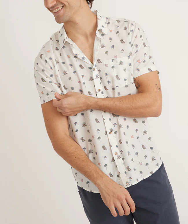 Short Sleeve Cotton Rayon Shirt in Natural Icon