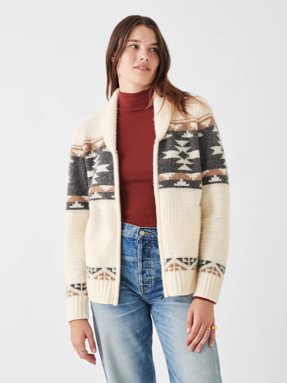 BYT Fairisle Zip Cardigan Sweater