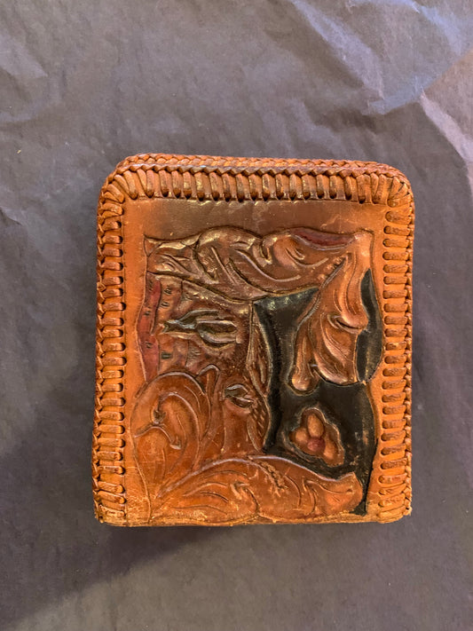 Vtg Embossed Leather Wallet
