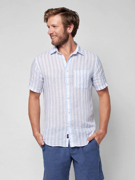 Short-Sleeve Striped Linen Shirt