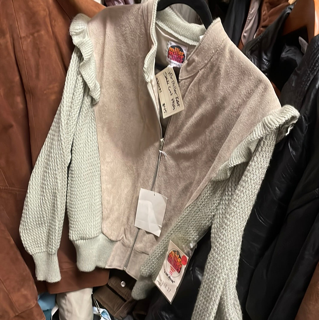 Vtg Miller knit suede coat 1980s fv1061