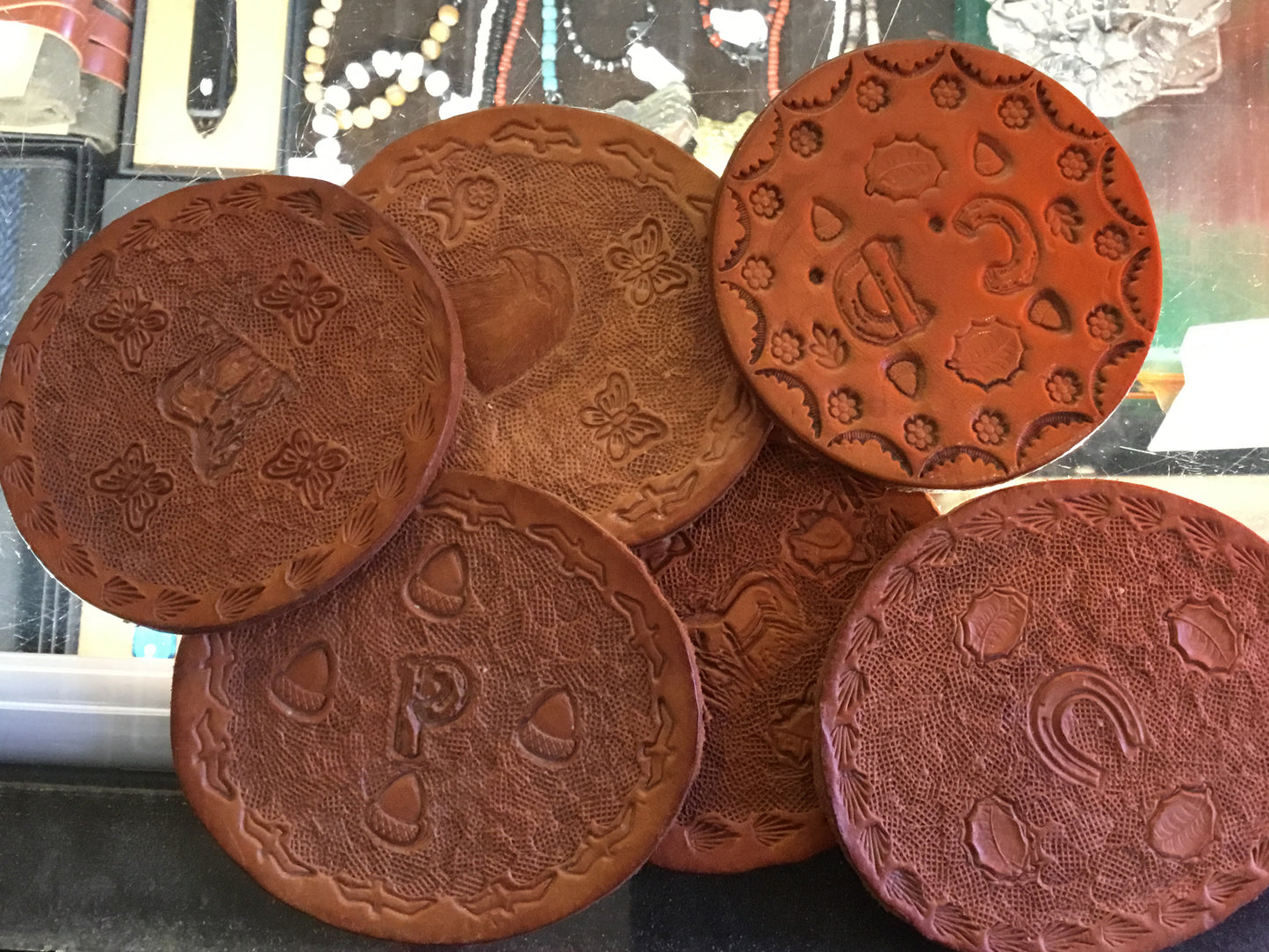 Hand made leather coasters