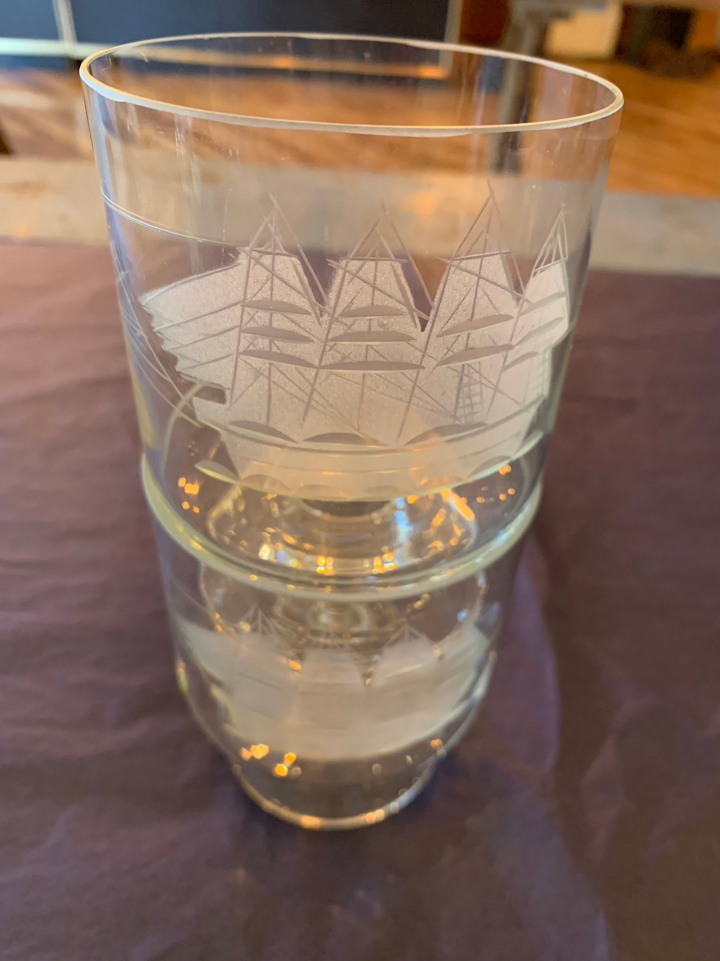 Vintage Etched Ship Snifters